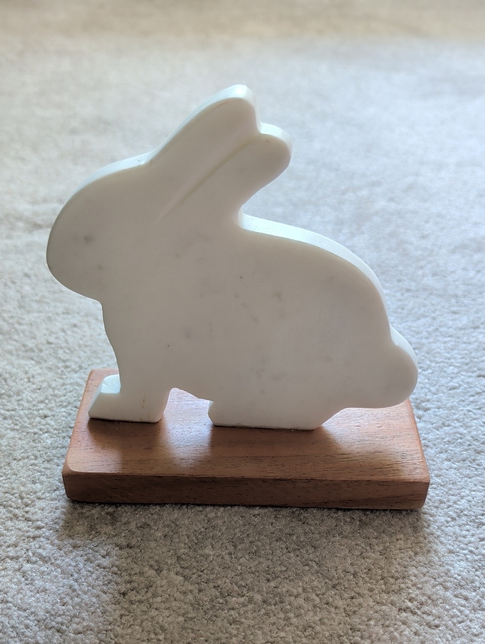 White Marble Bunny Sculpture on Wood Base - Home Art Decor
